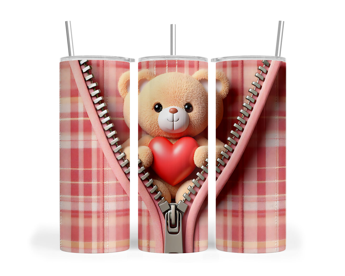 Skinny Tumbler with Straw, 20oz, Bear, Valentines Day, awd-1005