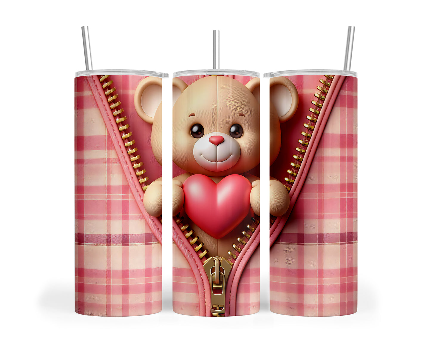 Skinny Tumbler with Straw, 20oz, Bear, Valentines Day, awd-1006