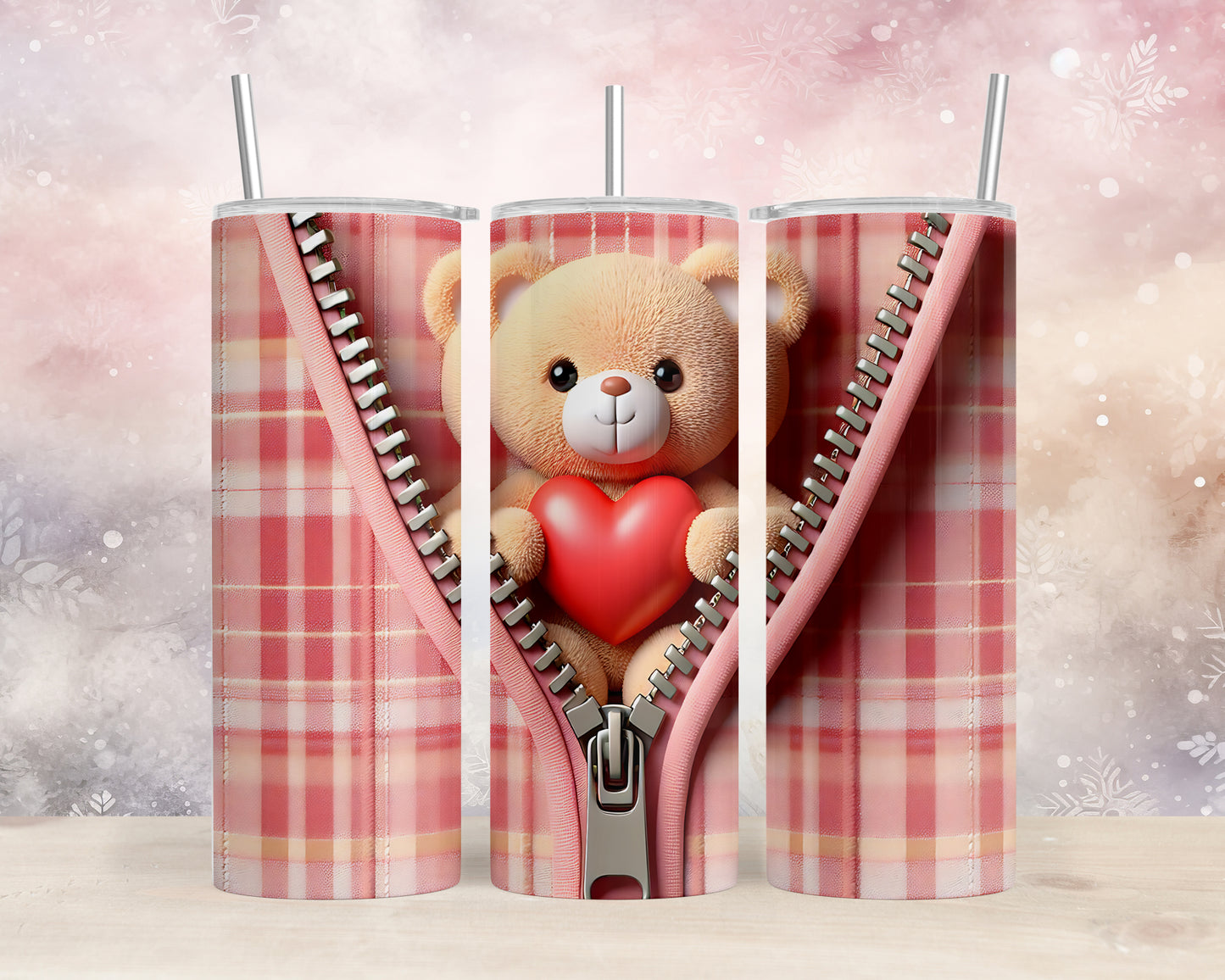 Skinny Tumbler with Straw, 20oz, Bear, Valentines Day, awd-1007