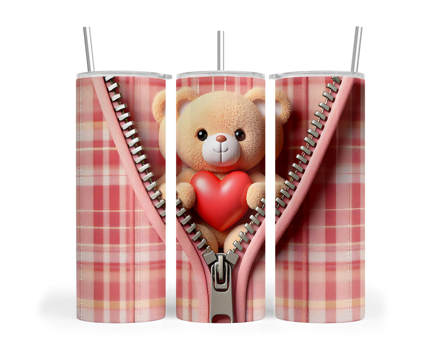 Skinny Tumbler with Straw, 20oz, Bear, Valentines Day, awd-1007