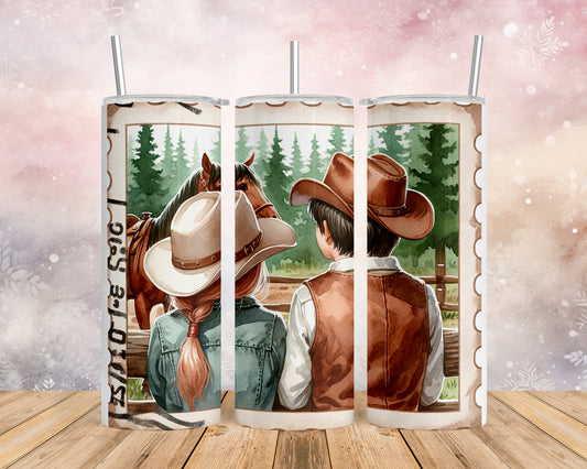 Skinny Tumbler with Straw, 20oz, Country and Western, Best Friends, awd-1008