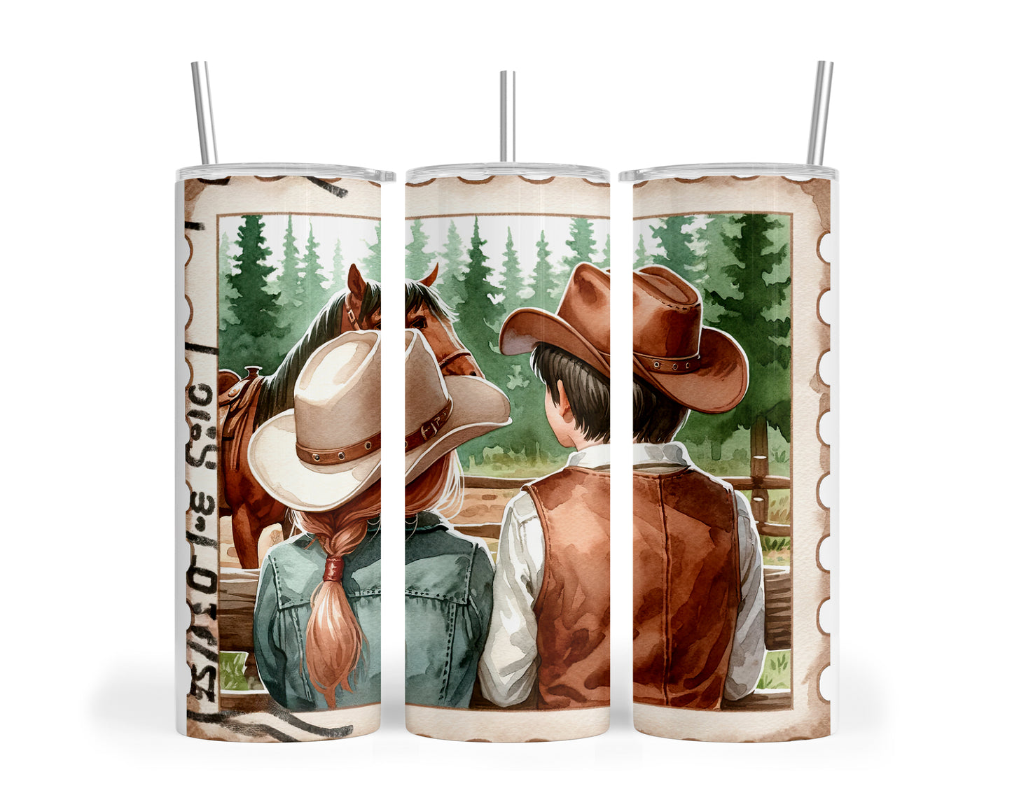 Skinny Tumbler with Straw, 20oz, Country and Western, Best Friends, awd-1008