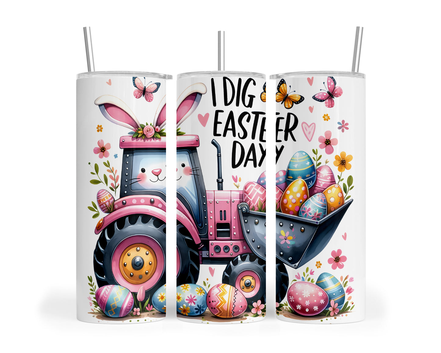 Skinny Tumbler with Straw, 20oz, Easter Tractor, I Dig Easter Day, awd-1073