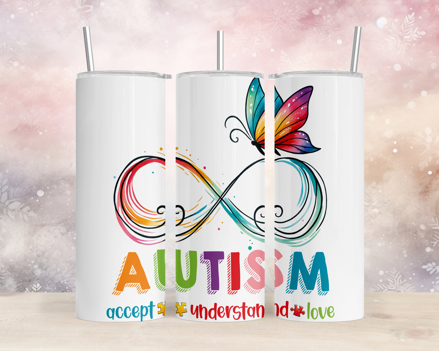 Skinny Tumbler with Straw, 20oz, Autism, awd-1074