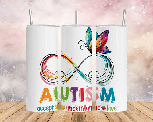 Skinny Tumbler with Straw, 20oz, Autism, awd-1074