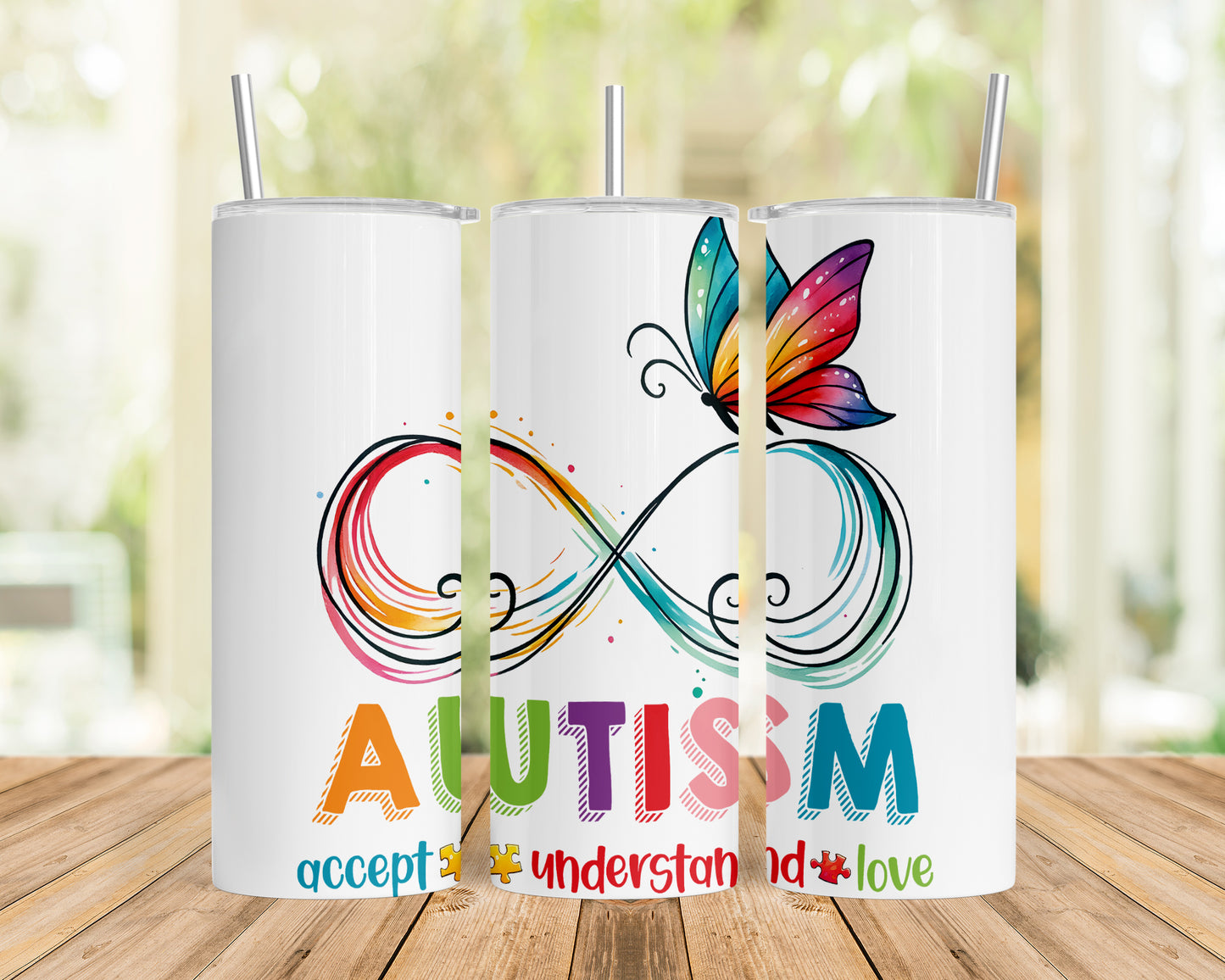 Skinny Tumbler with Straw, 20oz, Autism, awd-1074