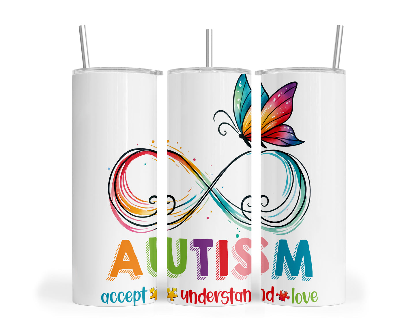 Skinny Tumbler with Straw, 20oz, Autism, awd-1074