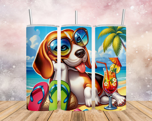 Skinny Tumbler with Straw, 20oz, Dog on Beach, Beagle, awd-1109