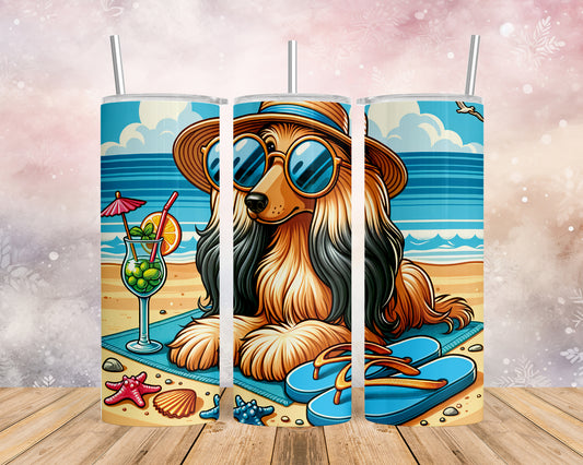 Skinny Tumbler with Straw, 20oz, Dog on Beach, Afghan Hound, awd-1118