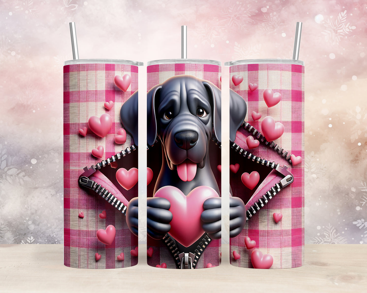 Skinny Tumbler with Straw, 20oz, Dog, Valentines Day, awd-1122