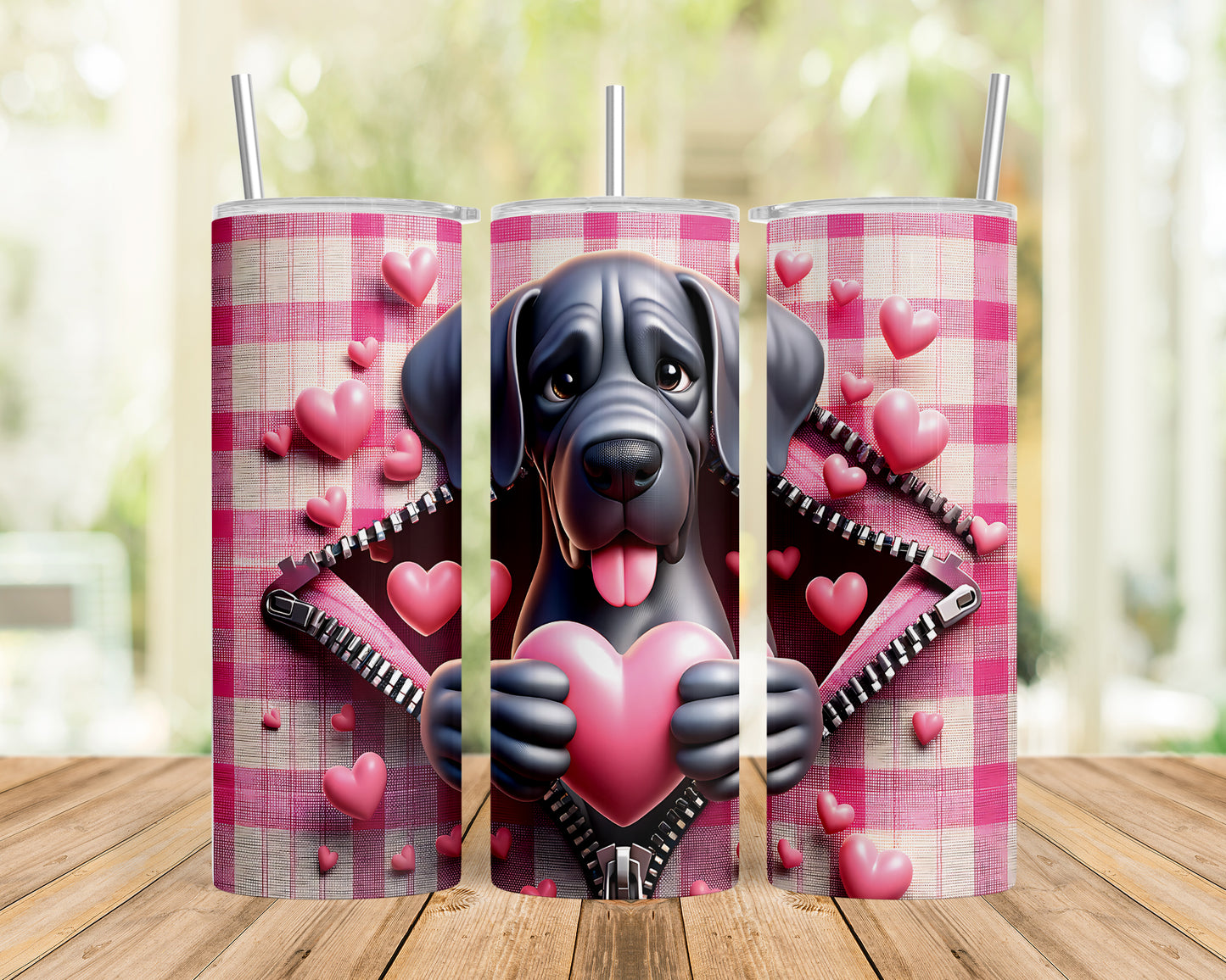 Skinny Tumbler with Straw, 20oz, Dog, Valentines Day, awd-1122