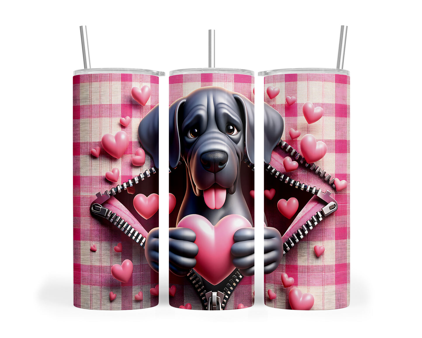 Skinny Tumbler with Straw, 20oz, Dog, Valentines Day, awd-1122