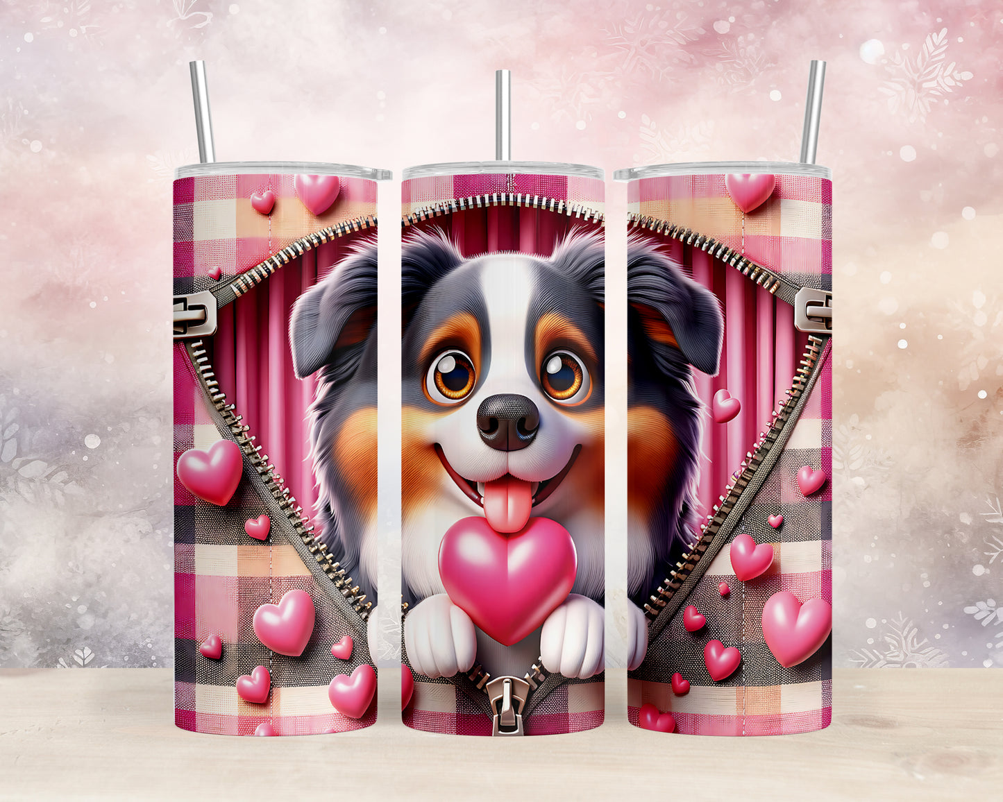 Skinny Tumbler with Straw, 20oz, Dog, Valentines Day, awd-1123