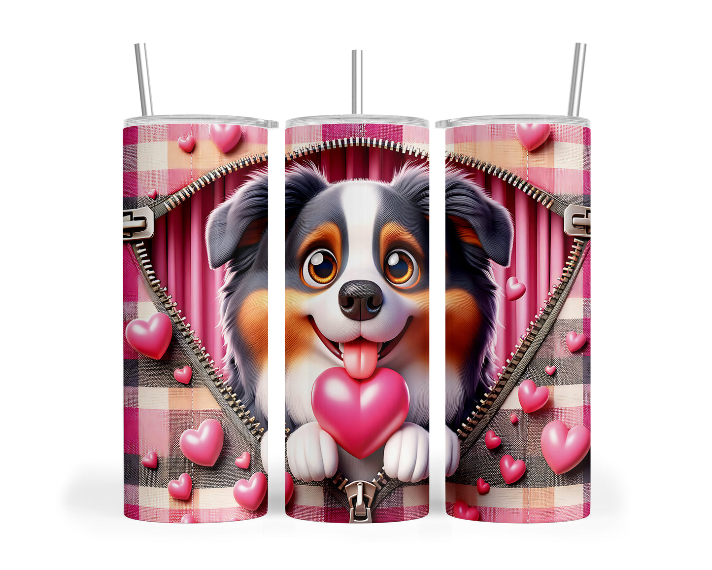 Skinny Tumbler with Straw, 20oz, Dog, Valentines Day, awd-1123