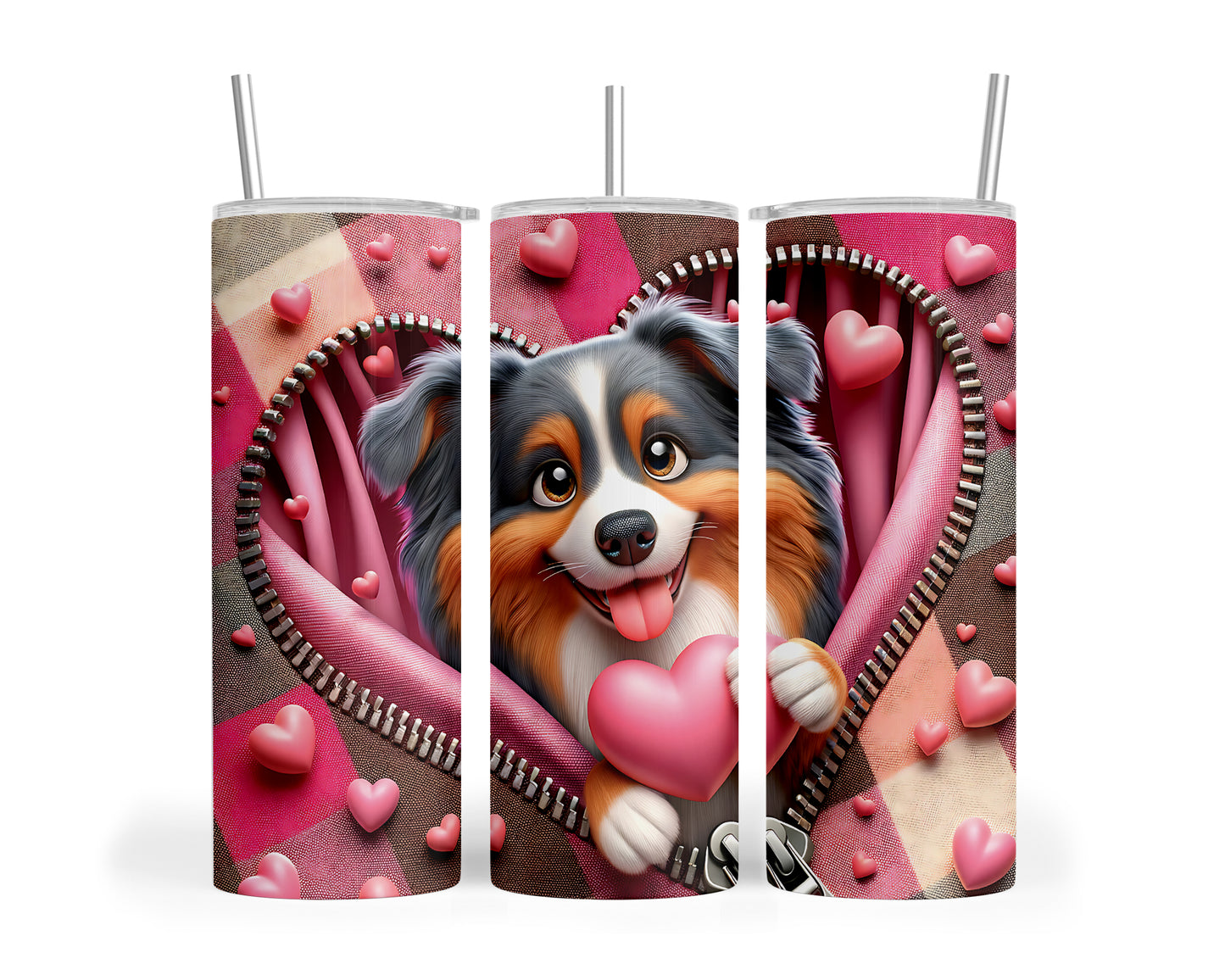 Skinny Tumbler with Straw, 20oz, Dog, Valentines Day, awd-1124