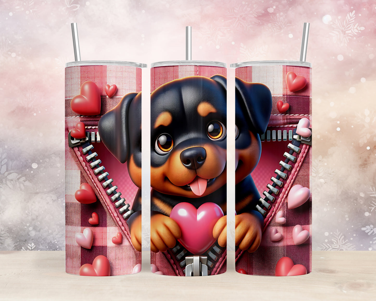 Skinny Tumbler with Straw, 20oz, Dog, Valentines Day, awd-1128