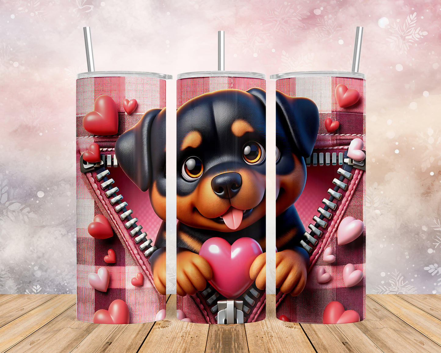 Skinny Tumbler with Straw, 20oz, Dog, Valentines Day, awd-1128