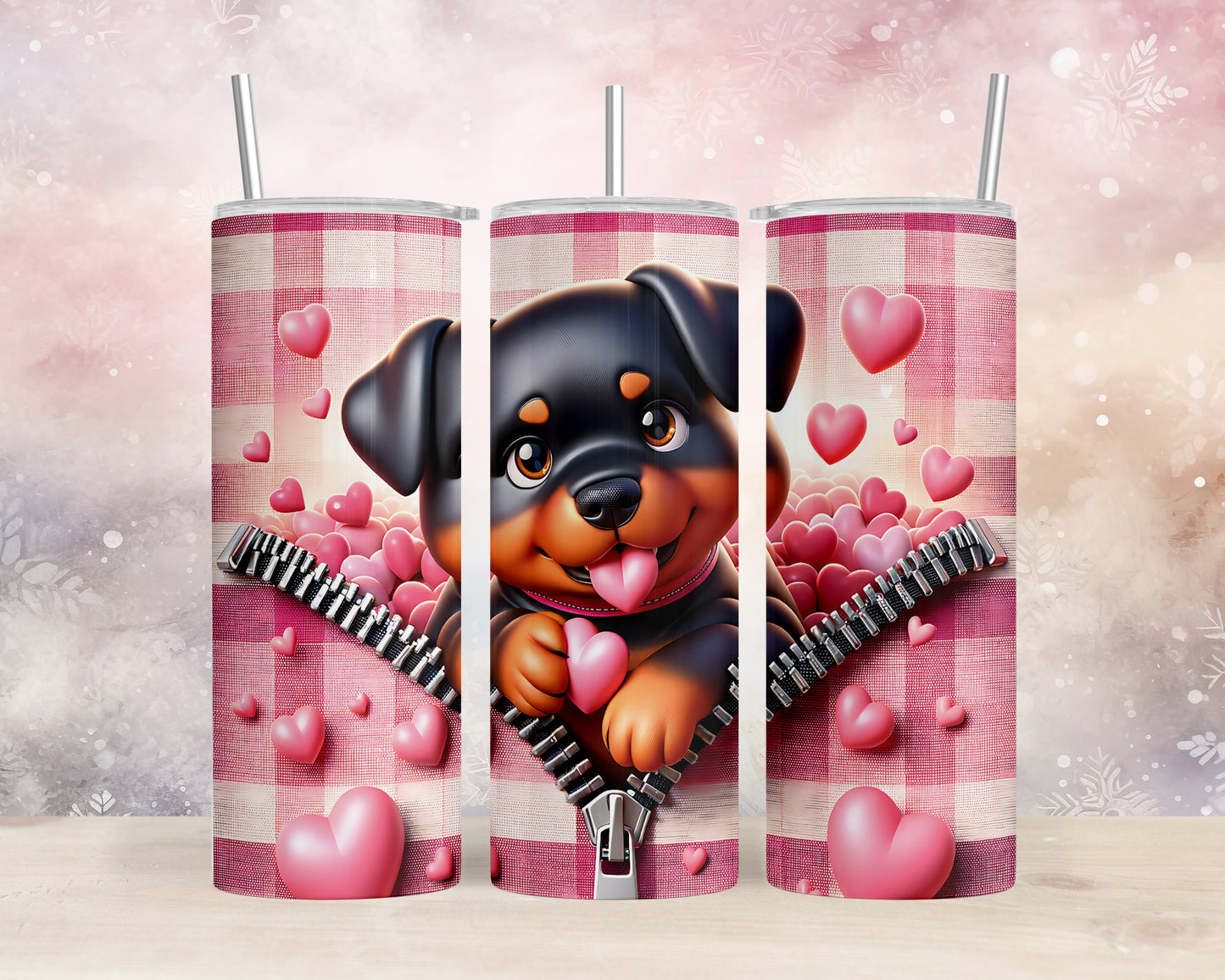 Skinny Tumbler with Straw, 20oz, Dog, Valentines Day, awd-1129