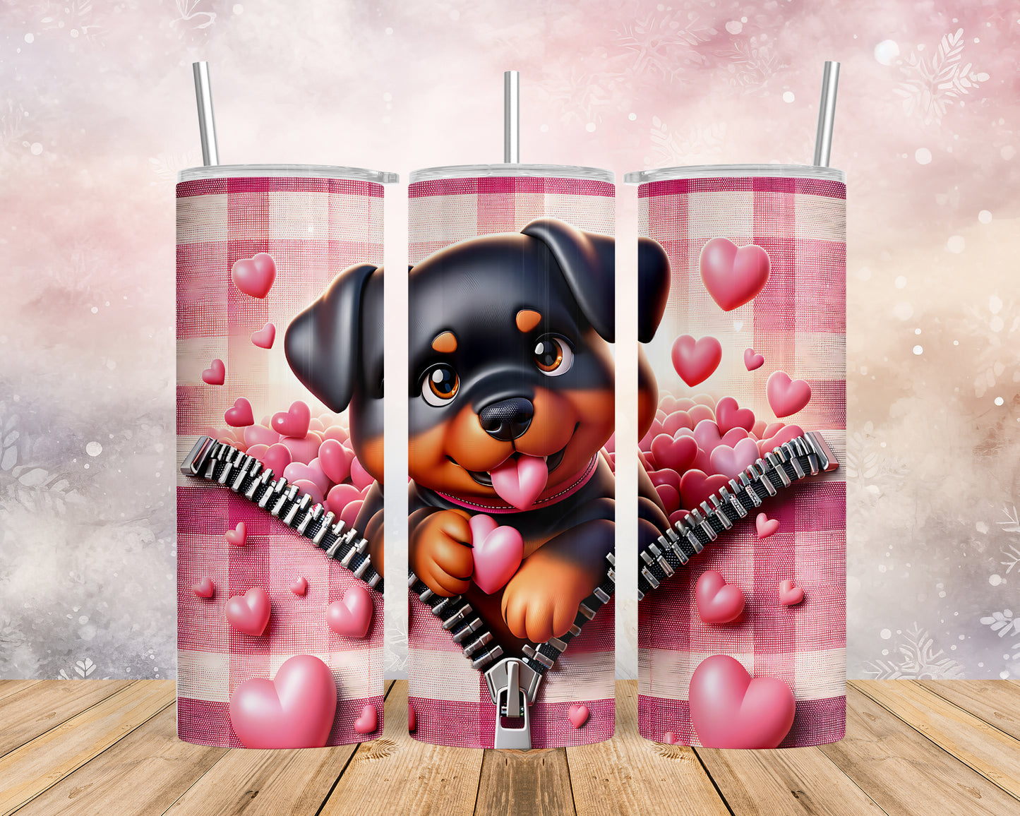 Skinny Tumbler with Straw, 20oz, Dog, Valentines Day, awd-1129