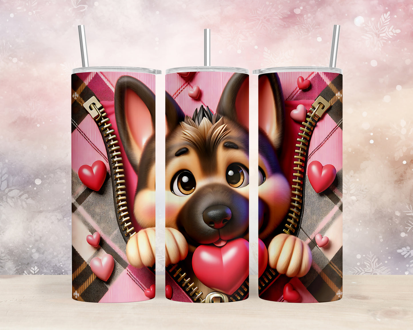 Skinny Tumbler with Straw, 20oz, Dog, Valentines Day, awd-1130