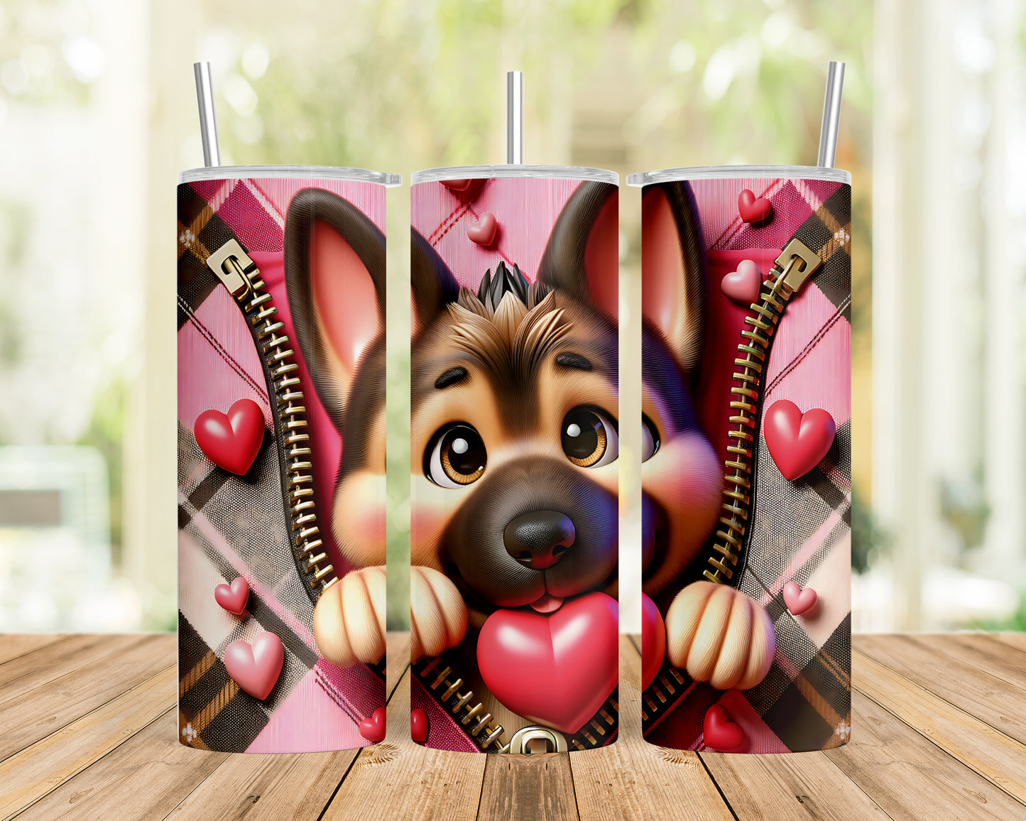 Skinny Tumbler with Straw, 20oz, Dog, Valentines Day, awd-1130