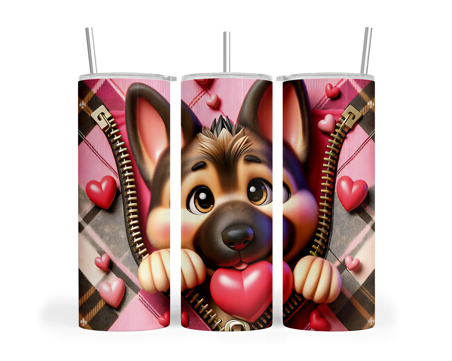 Skinny Tumbler with Straw, 20oz, Dog, Valentines Day, awd-1130