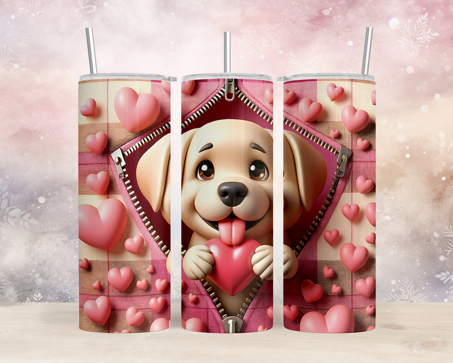 Skinny Tumbler with Straw, 20oz, Dog, Valentines Day, awd-1131