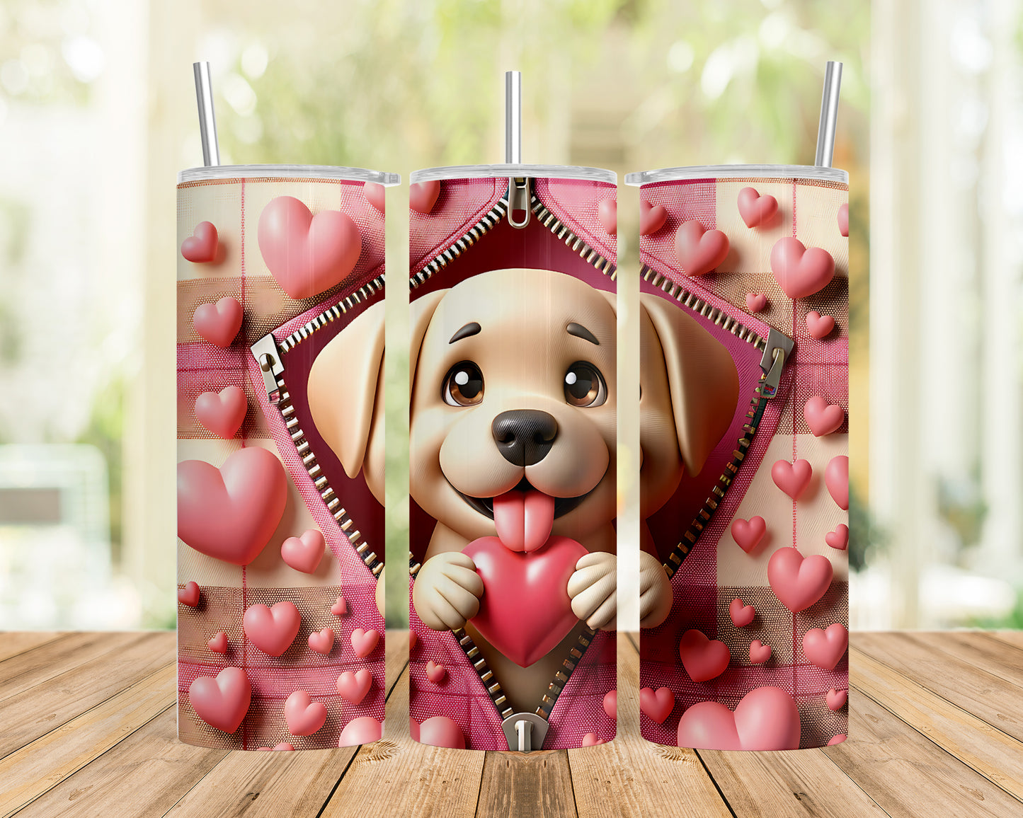 Skinny Tumbler with Straw, 20oz, Dog, Valentines Day, awd-1131