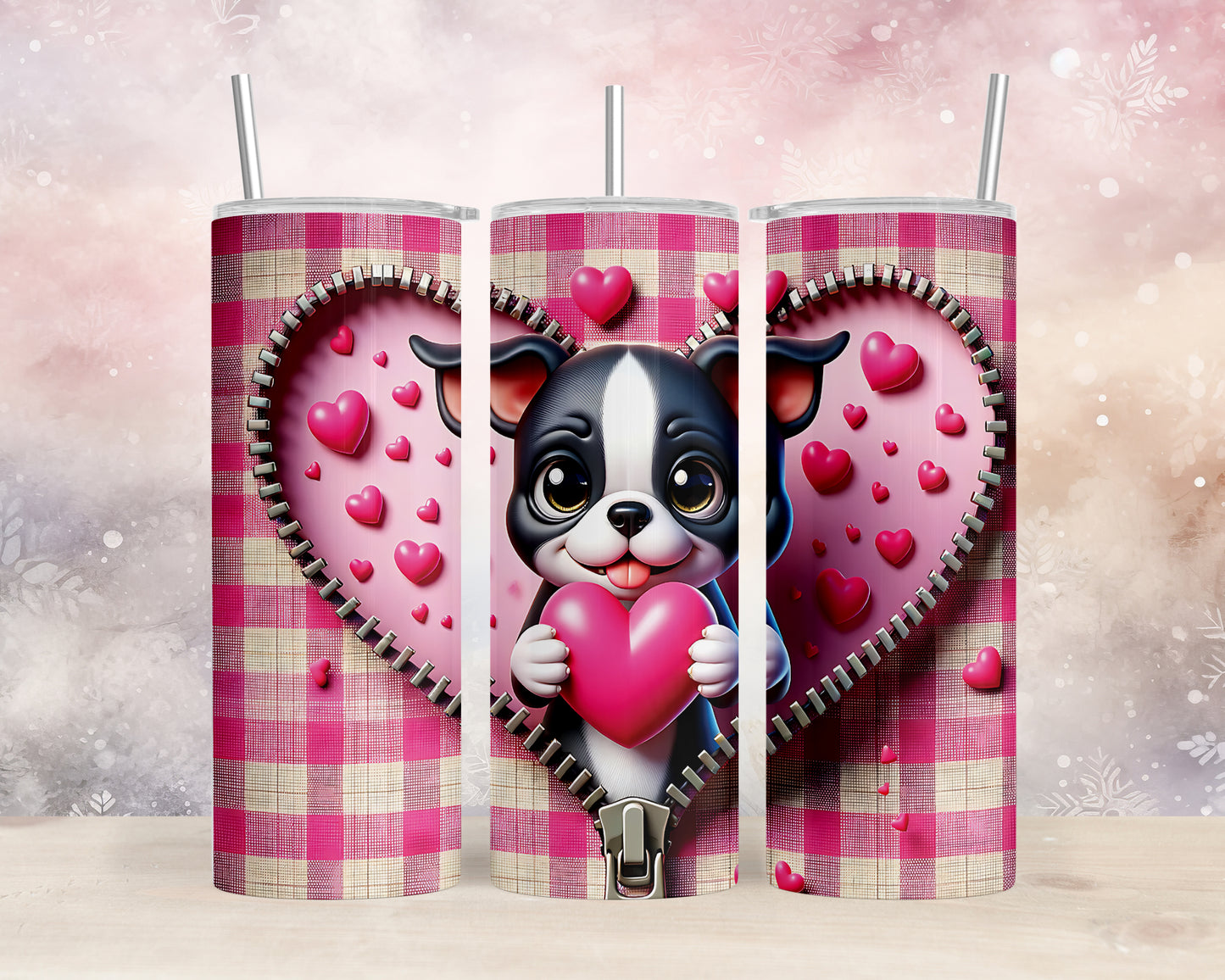 Skinny Tumbler with Straw, 20oz, Dog, Valentines Day, awd-1132