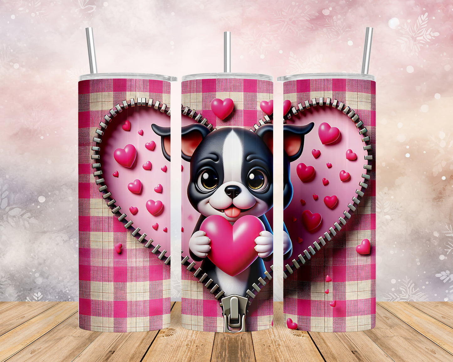 Skinny Tumbler with Straw, 20oz, Dog, Valentines Day, awd-1132