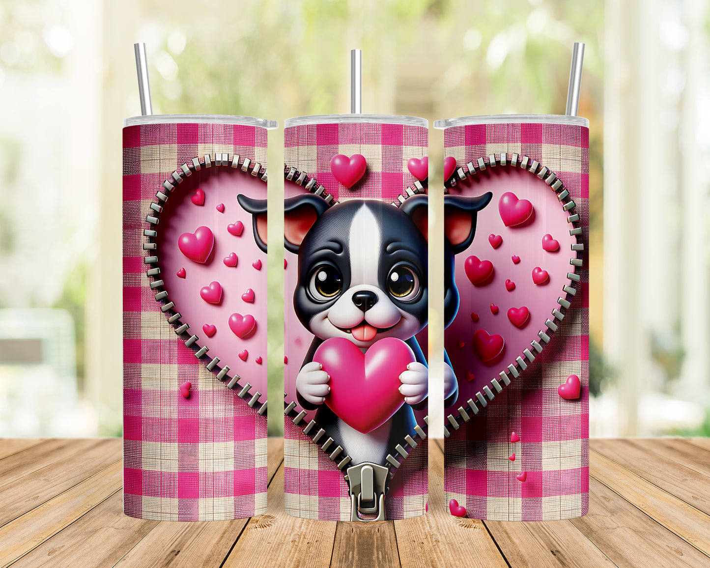 Skinny Tumbler with Straw, 20oz, Dog, Valentines Day, awd-1132