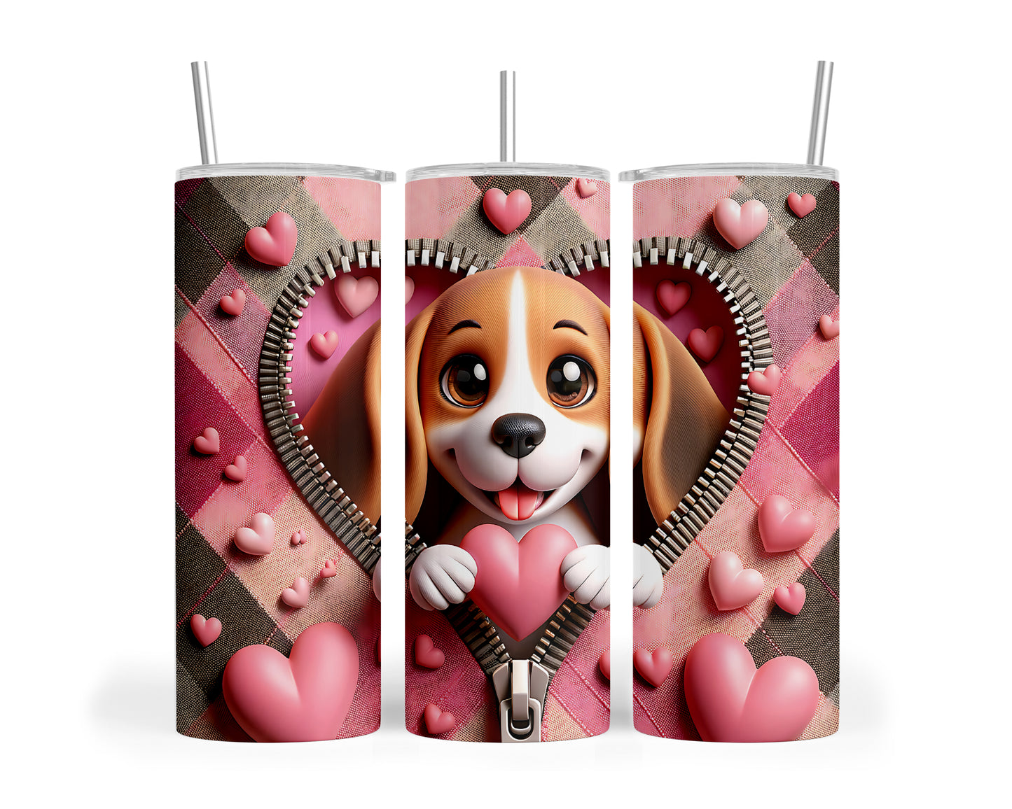 Skinny Tumbler with Straw, 20oz, Dog, Valentines Day, awd-1136