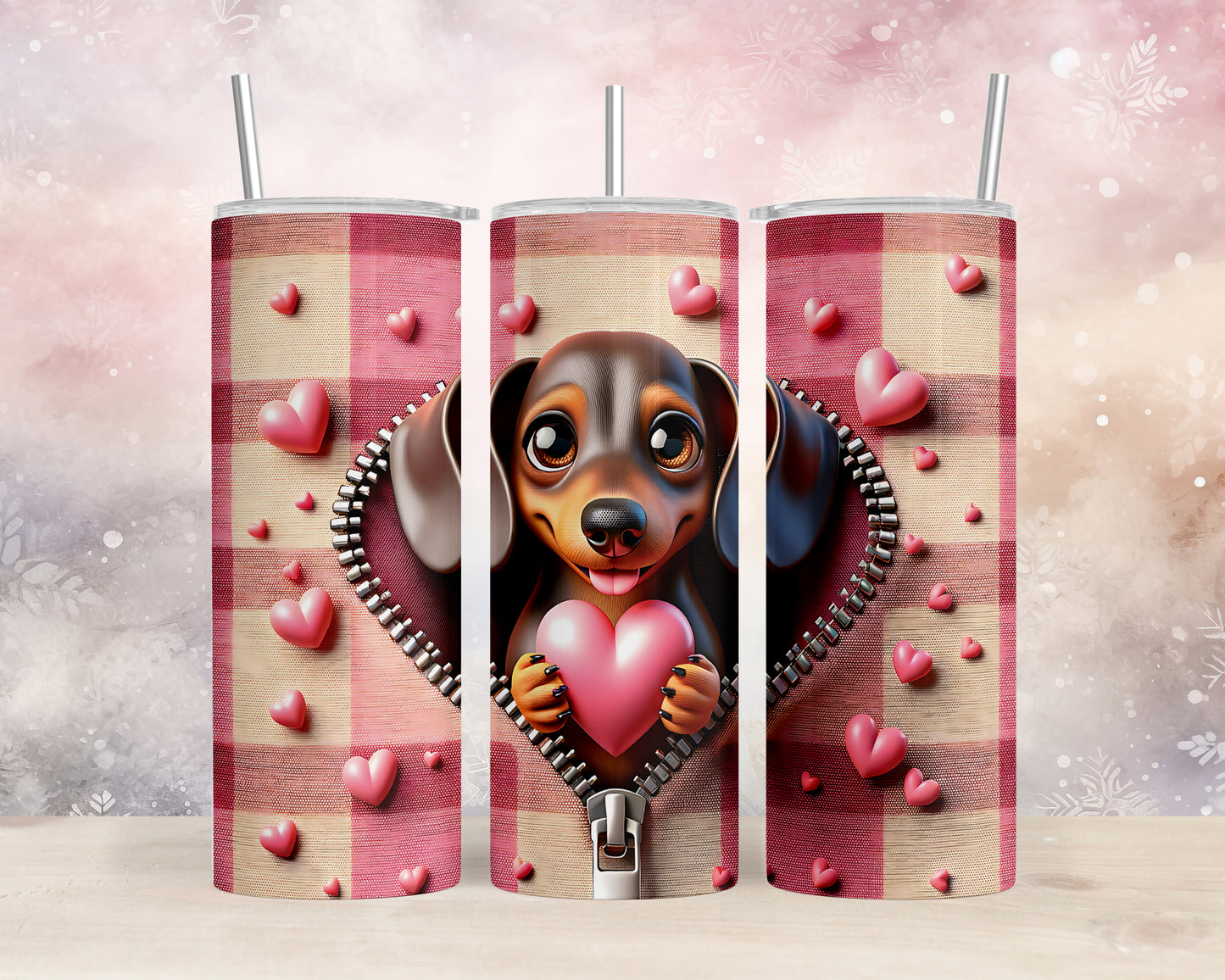 Skinny Tumbler with Straw, 20oz, Dog, Valentines Day, awd-1137