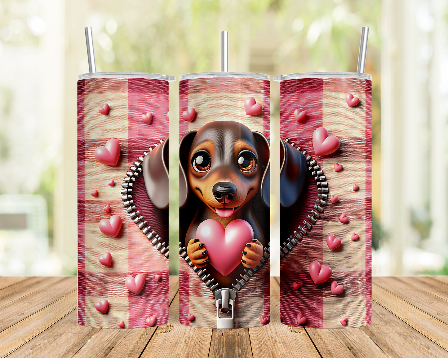 Skinny Tumbler with Straw, 20oz, Dog, Valentines Day, awd-1137