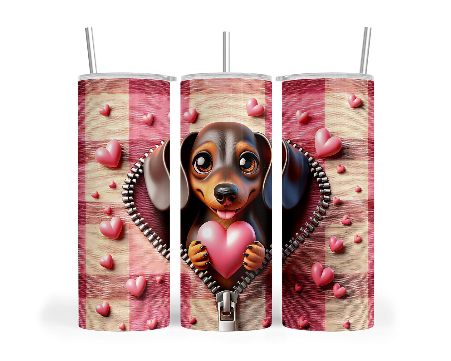 Skinny Tumbler with Straw, 20oz, Dog, Valentines Day, awd-1137