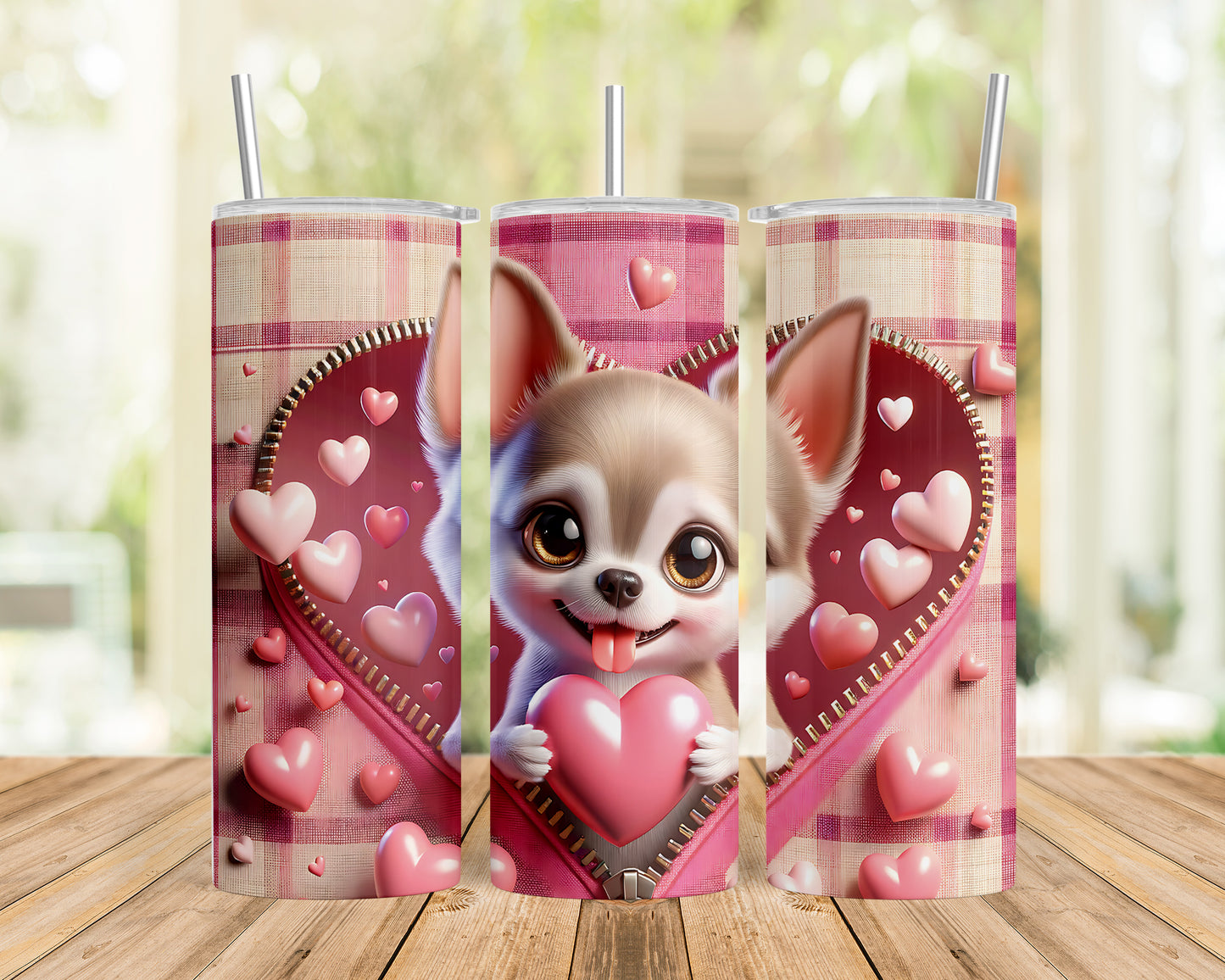 Skinny Tumbler with Straw, 20oz, Dog, Valentines Day, awd-1138