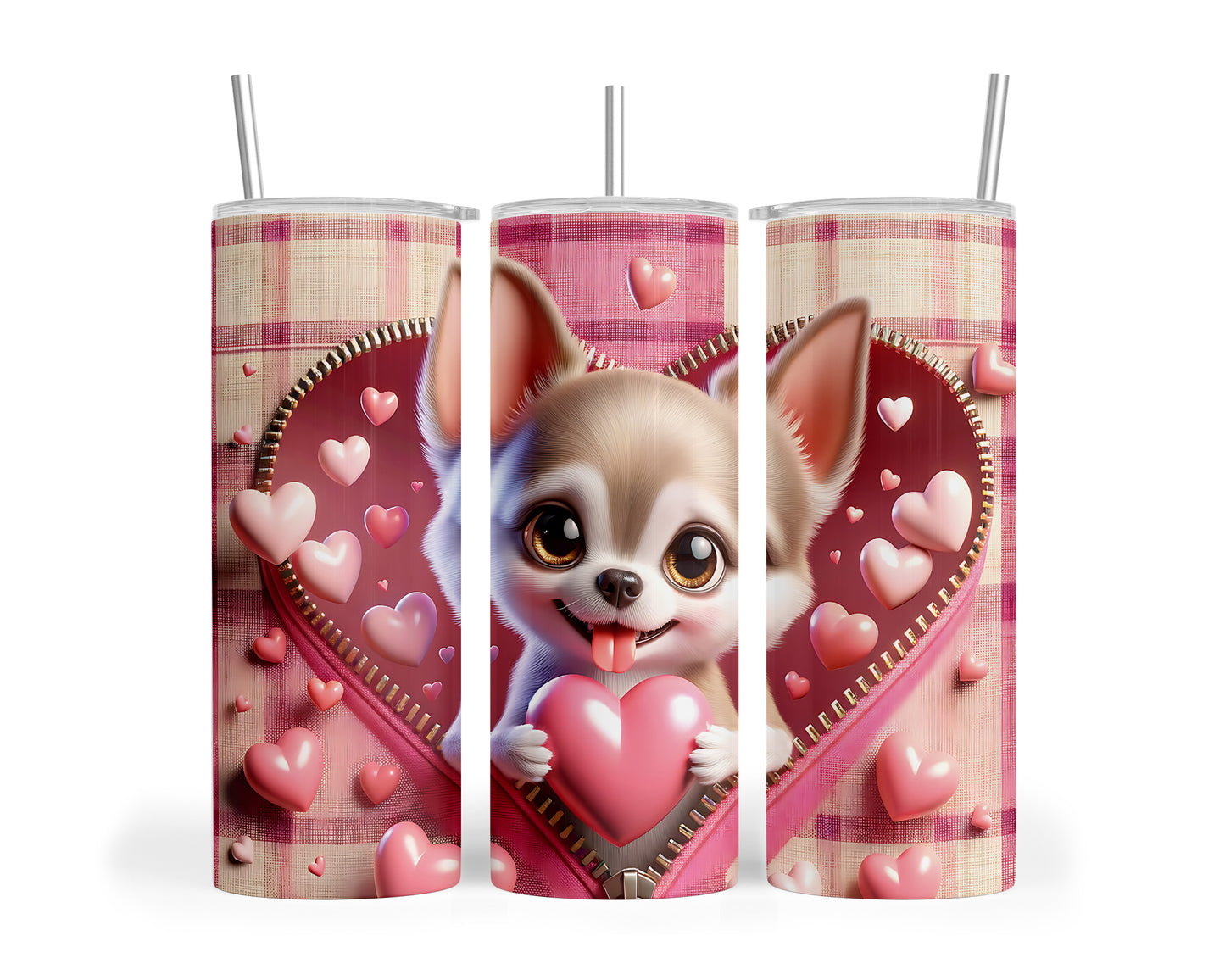 Skinny Tumbler with Straw, 20oz, Dog, Valentines Day, awd-1138