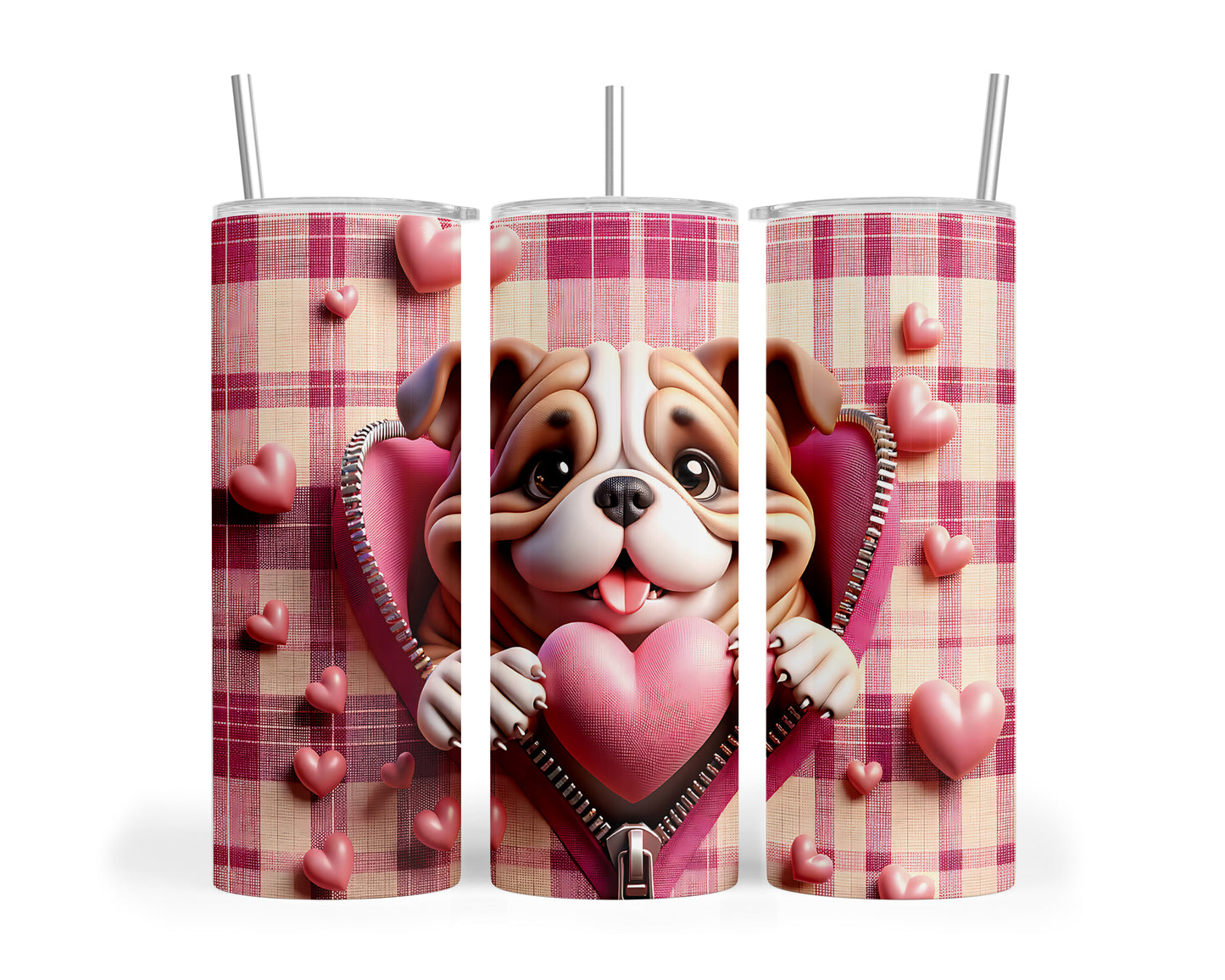 Skinny Tumbler with Straw, 20oz, Dog, Valentines Day, awd-1139