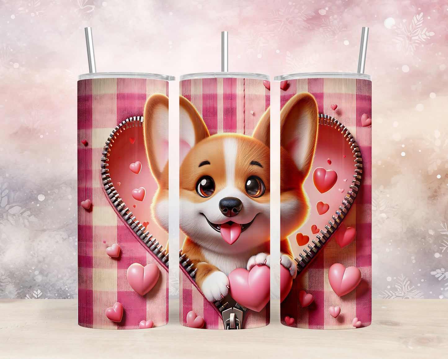 Skinny Tumbler with Straw, 20oz, Dog, Valentines Day, awd-1142