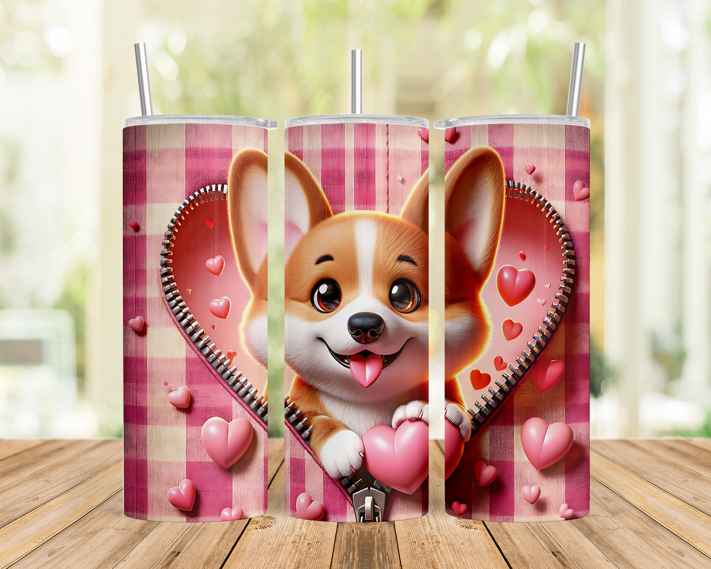 Skinny Tumbler with Straw, 20oz, Dog, Valentines Day, awd-1142