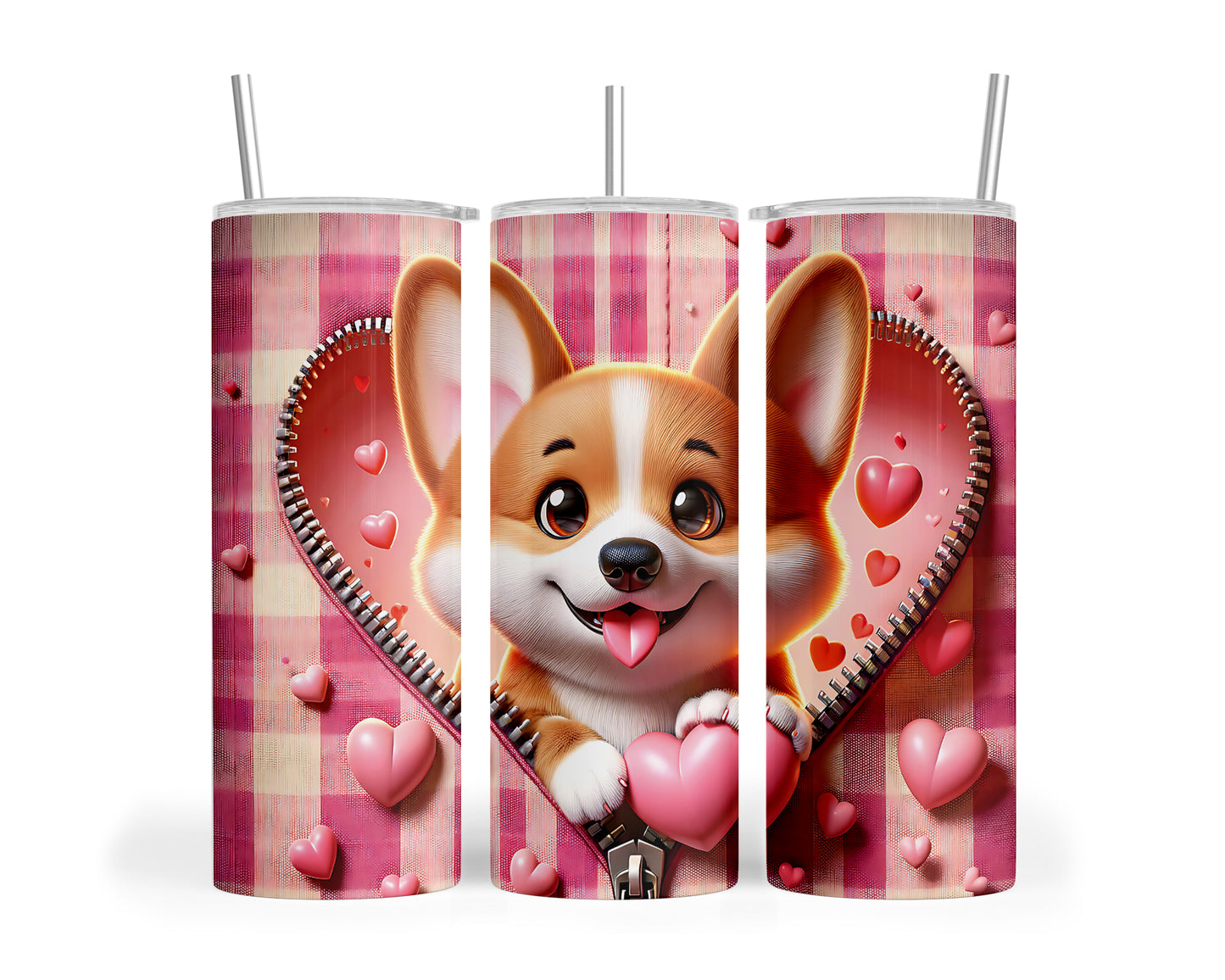 Skinny Tumbler with Straw, 20oz, Dog, Valentines Day, awd-1142