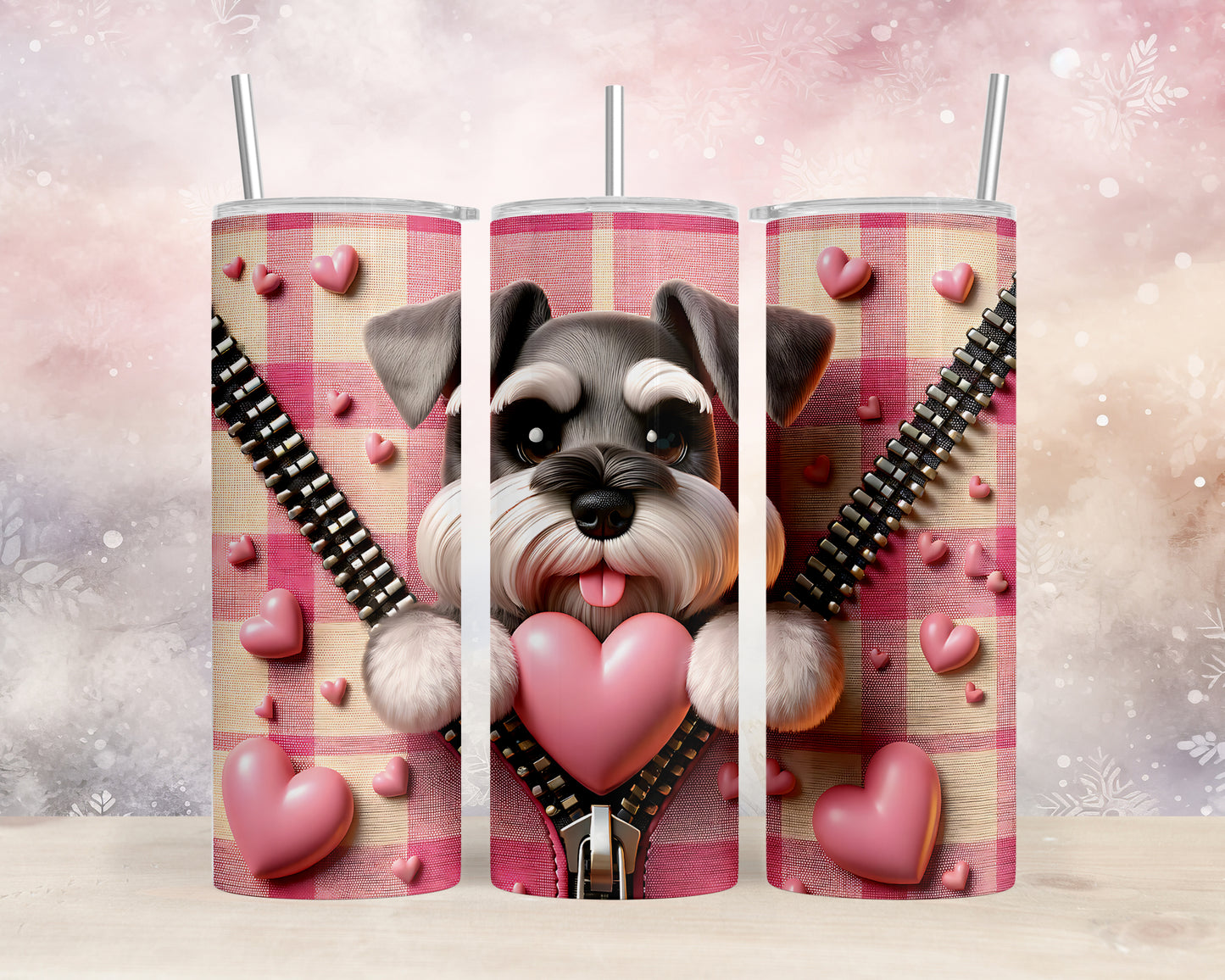 Skinny Tumbler with Straw, 20oz, Dog, Valentines Day, awd-1143