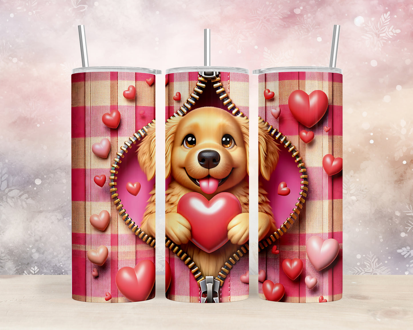 Skinny Tumbler with Straw, 20oz, Dog, Valentines Day, awd-1146