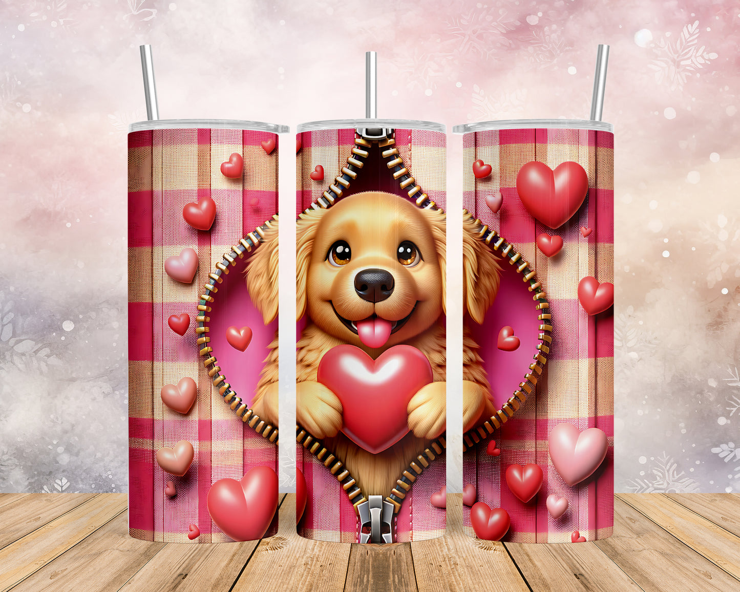 Skinny Tumbler with Straw, 20oz, Dog, Valentines Day, awd-1146