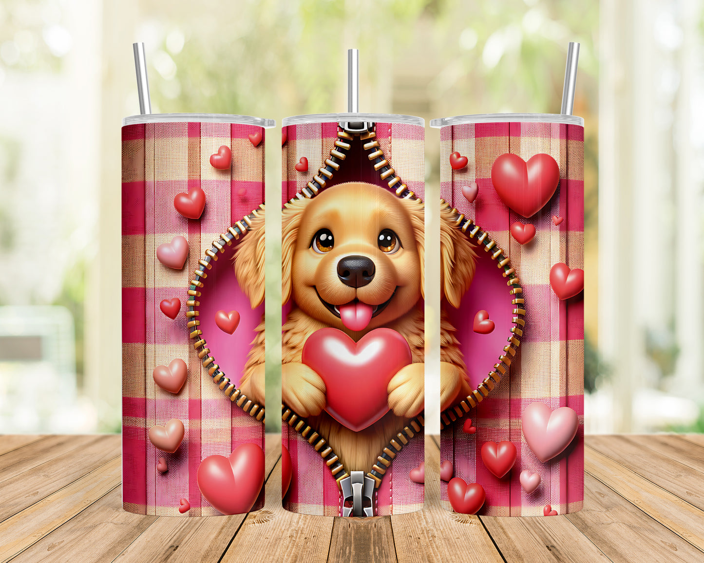 Skinny Tumbler with Straw, 20oz, Dog, Valentines Day, awd-1146