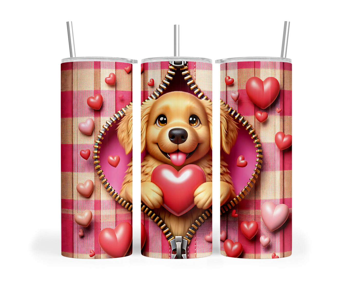 Skinny Tumbler with Straw, 20oz, Dog, Valentines Day, awd-1146