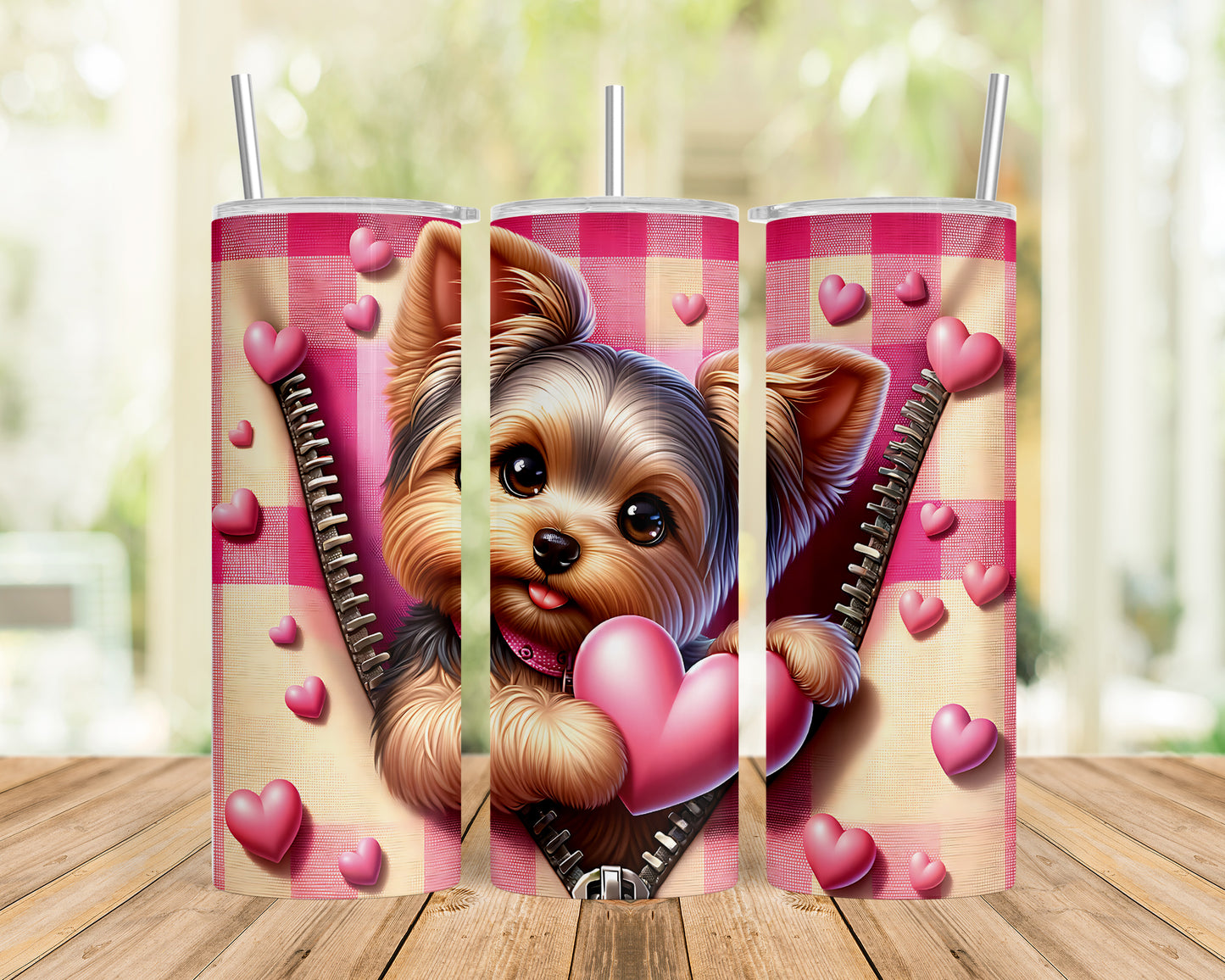 Skinny Tumbler with Straw, 20oz, Dog, Valentines Day, awd-1147