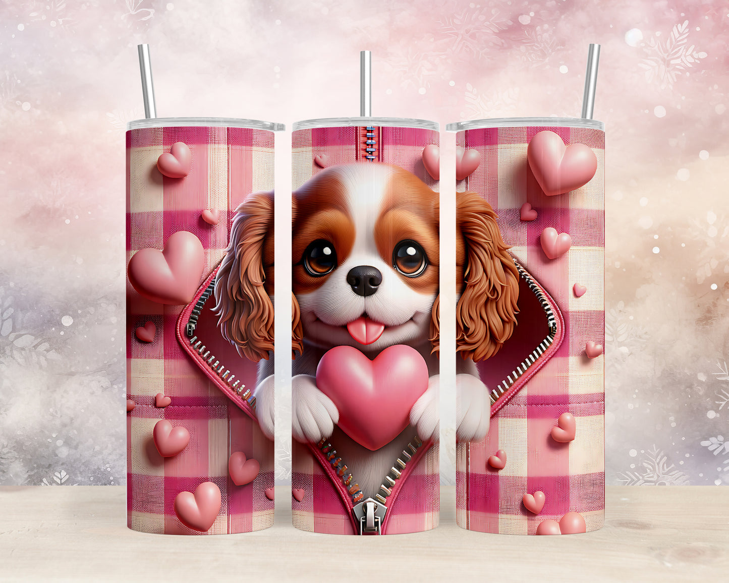 Skinny Tumbler with Straw, 20oz, Dog, Valentines Day, awd-1149