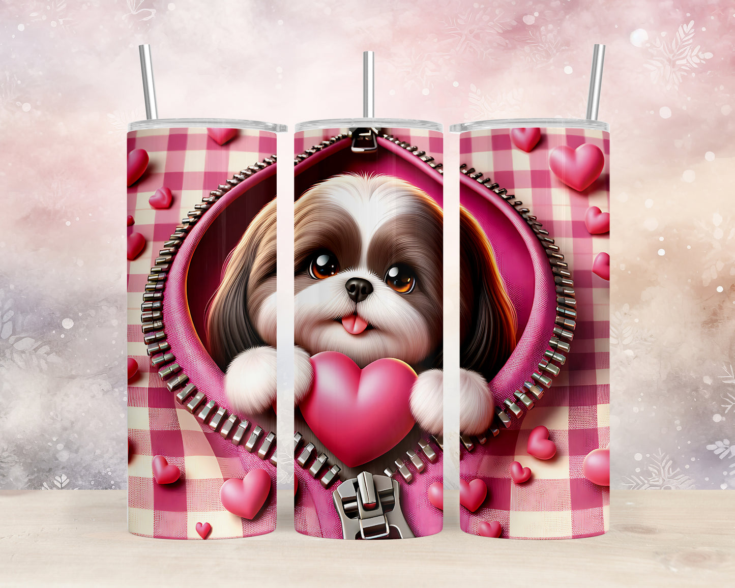 Skinny Tumbler with Straw, 20oz, Dog, Valentines Day, awd-1151