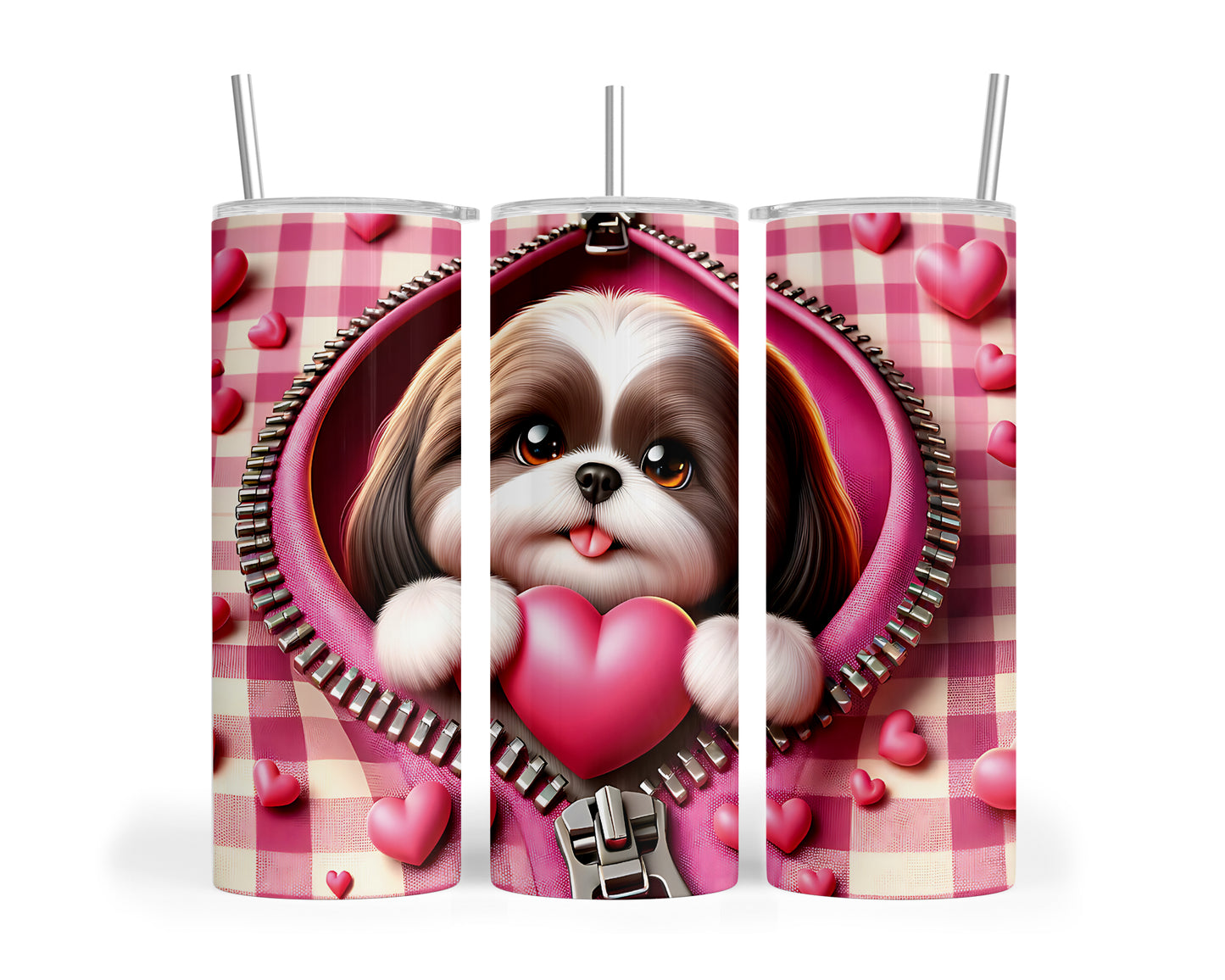 Skinny Tumbler with Straw, 20oz, Dog, Valentines Day, awd-1151